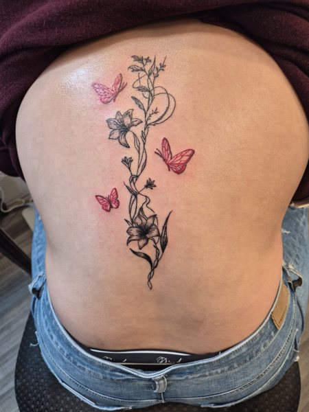 Fine line florals tattoo